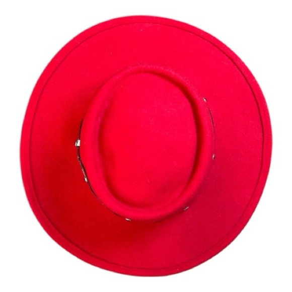 Vintage Lancaster Collection Red Wool Cowgirl Hat Size M Silver Band Red Gems